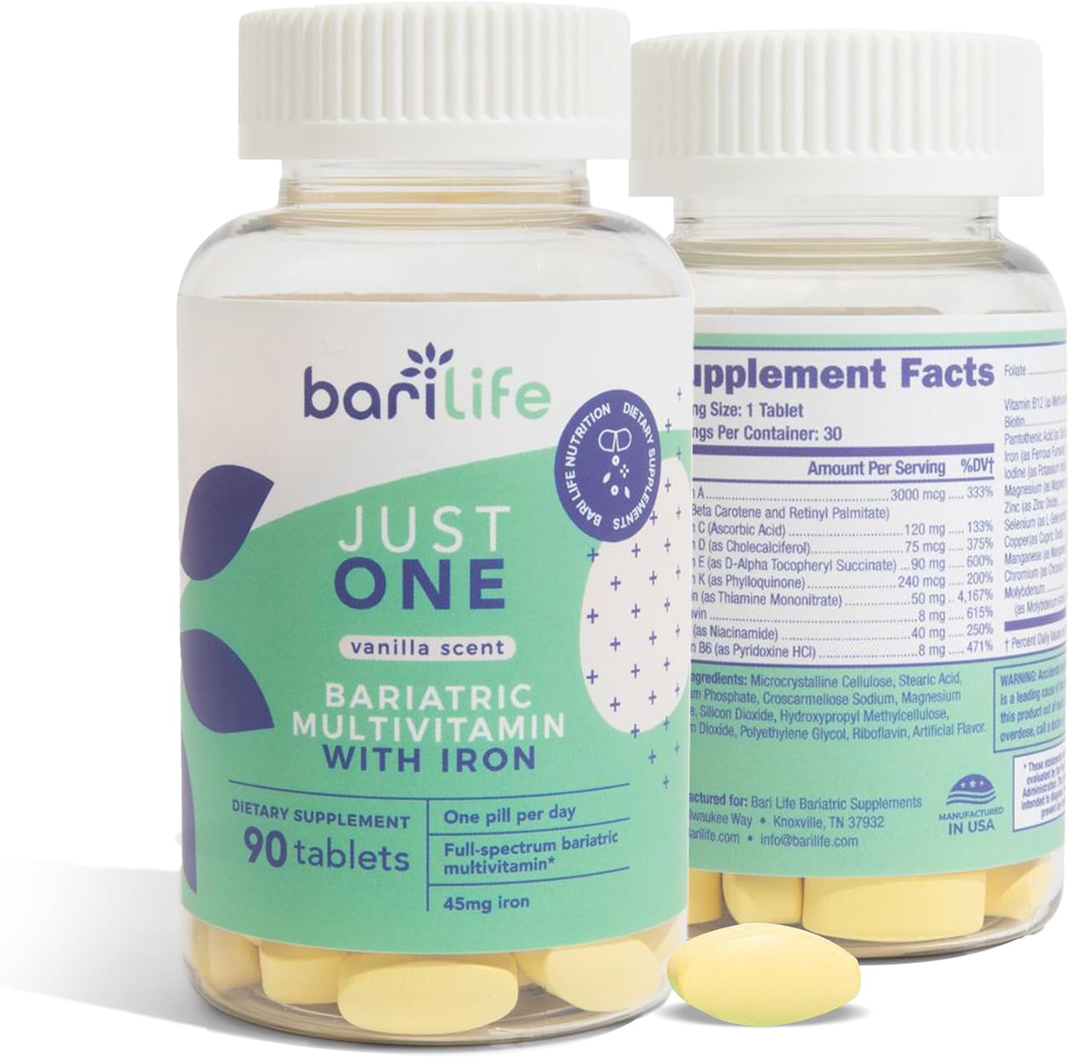 Just One - Once Daily Bariatric Multivitamin with Iron, 90 Count for Gastric Sleeve and Gastric Bypass - Image 2