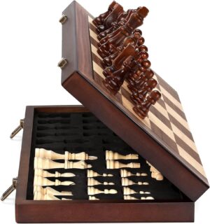 Rinten Magnetic 15" Wooden Chess Set, Portable Travel Folding Chess Board Sets Strategy Game for Adults Chess Lovers, Beginners